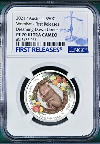 2021年 ドリーミング ダウン アンダー ウォンバット シルバー プルーフ NGC PF 70 1/2オンス コイン FR