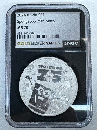 2024 ツバル S$1 スポンジ・ボブ 25 周年 MS70 NGC LOC A2
