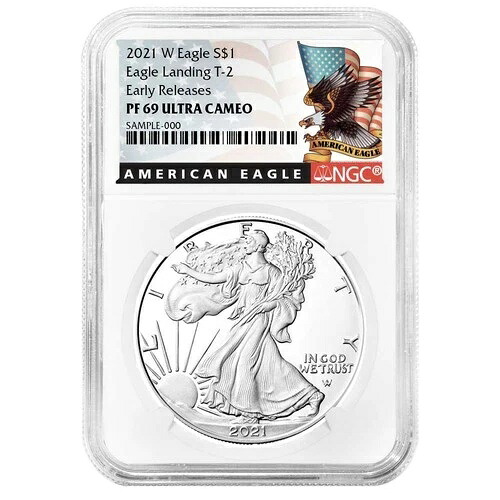 2021-W $1 1オンス T2 プルーフ アメリカン シルバー イーグル NGC PF69UC ER ブラックラベル