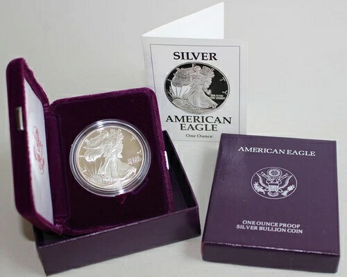 1991年 S アメリカンイーグル シルバー プルーフ ドルコイン $1 US プルーフ 箱と COA 付き