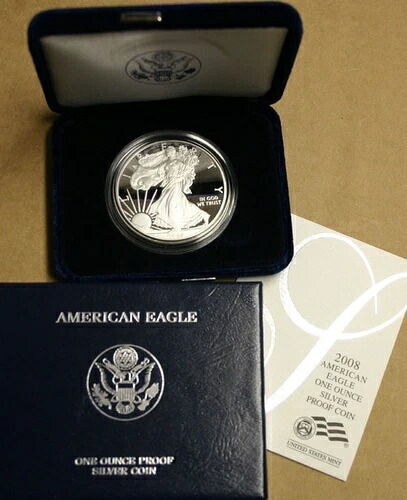 2008年 アメリカン シルバー イーグル プルーフ ドル 米国造幣局 ASE コイン 箱と保証書付き