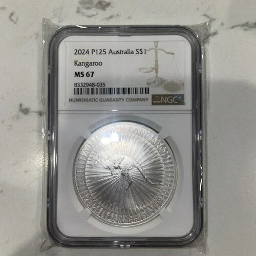 オーストラリア 2024年 1ドル シルバー カンガルー NGC MS67 素晴らしい光沢