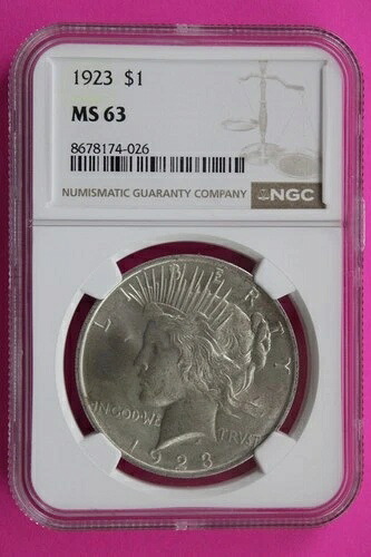 1923年 P MS 63 リバティピースシルバードル NGC認定グレード本物 719