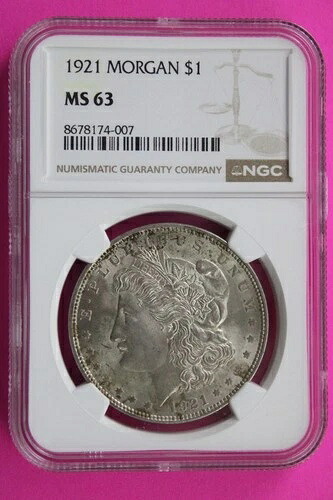 1921年 P MS 63 リバティ モーガン シルバー ダラー NGC 認定 グレーディング済み 本物 873