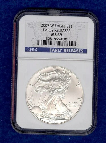 2007年 W バーニッシュド アメリカン シルバー イーグル NGC MS69 早期リリース 送料無料 G37