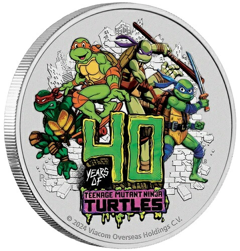 2024年 ティーンエイジ・ミュータント・ニンジャ・タートルズ? 40周年記念 1オンス シルバー $1 カラーコイン カード入り