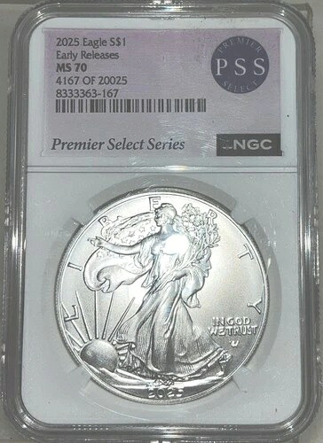 2025年 1ドル アメリカン シルバー イーグル NGC MS70 アーリーリリース（プレミアセレクトシリーズ）