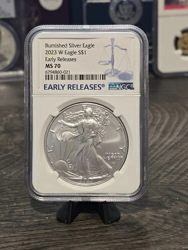 2023-W バーニッシュ仕上げ 1ドル アメリカン シルバー イーグル NGC MS70 ER ブルーラベル