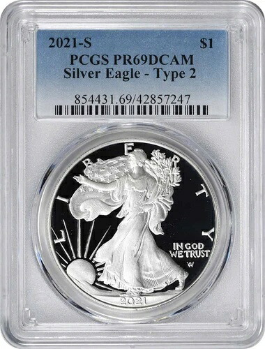 2021-S 1ドル アメリカン シルバー イーグル タイプ2 PR69DCAM PCGS 40,755円