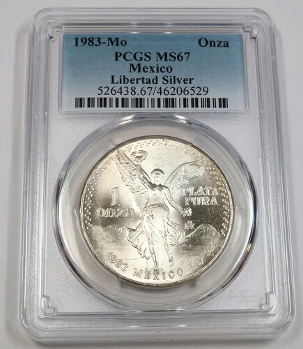 1983 Mo PCGS MS67 メキシコ - 1 オンス シルバー リベルタ - Un Onza コイン #42460A