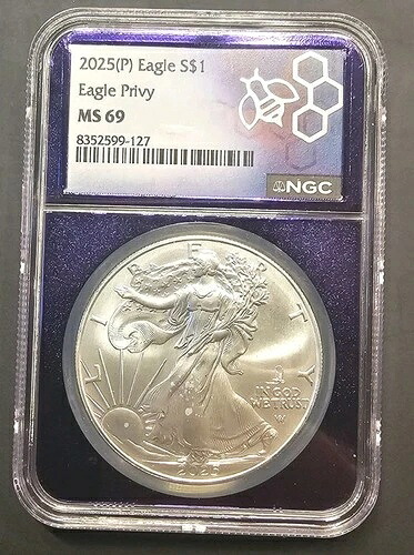 2025-P アメリカン・シルバー・イーグル - イーグル・プリヴィ - NGC MS69 - パープル・コア