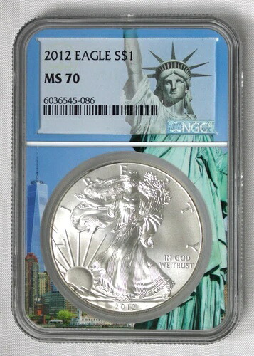 2012 シルバー イーグル NGC MS70 - 自由の女神の挿入物とラベル付き !!