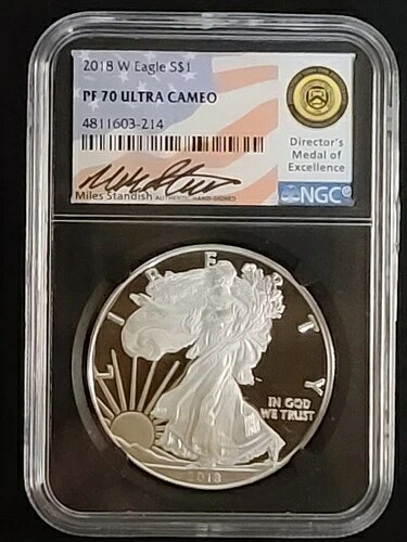 2018-W NGC PF70 シルバーイーグル マイルズ・スタンディッシュ サイン入り ディレクターズ・メダル・オブ・エクセレンス