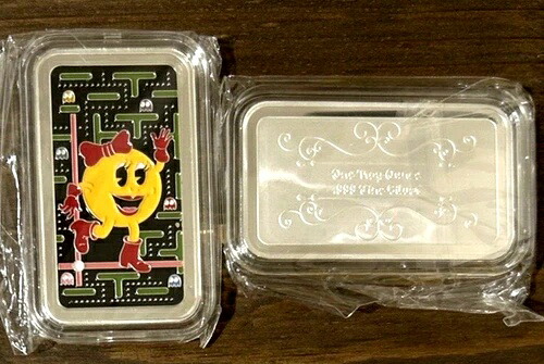 ミス パックマン ビデオゲーム 1オンス .999 シルバーカラー エナメル アートバー 150枚