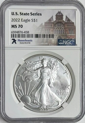 2022 アメリカンイーグル S$1 MS70 NGC US ステイツ シリーズ マサチューセッツ