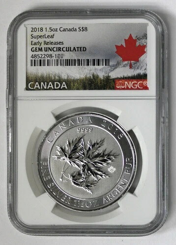 2018年カナダ 1.5オンス 純銀 8ドル スーパーリーフ NGC ジェム 未流通 41,470円