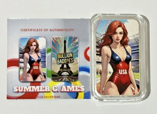 Bullion Baddies Summer G. Ames カラー化 1オンス .999 シルバーバー 米国製 COA 付き
