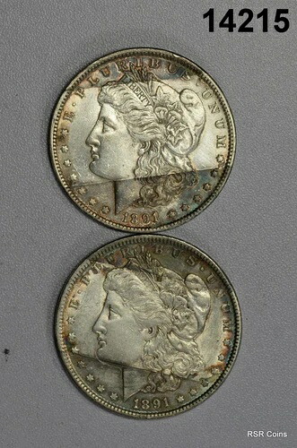 1891年製 モルガン銀貨 2枚セット 軽いクリーニング済み 表面 #14215