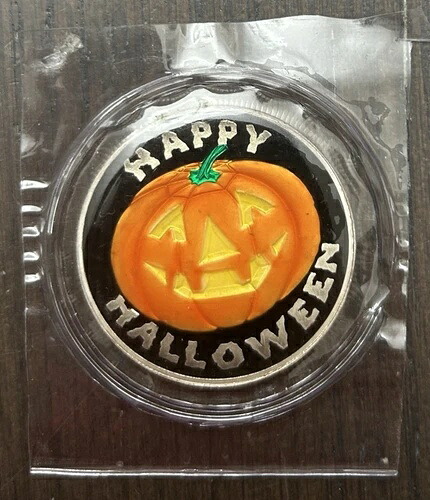 SilverTowne ハッピーハロウィンパンプキン 1オンス .999 シルバー エナメル アート ラウンド (新品) 41,470円
