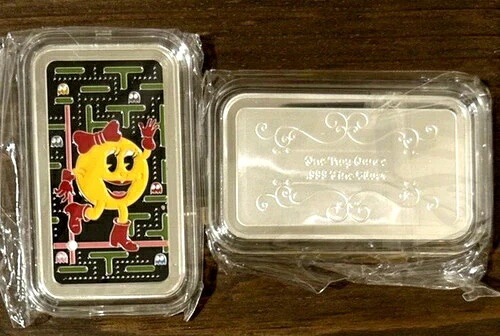 ミス パックマン ビデオゲーム 1オンス .999 シルバーカラー エナメル アートバー 150枚