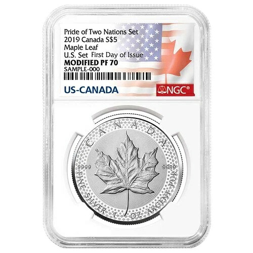 2019年 修正プルーフ 5ドル銀貨 カナダ産メープルリーフ NGC PF70UC FDI旗ラベル