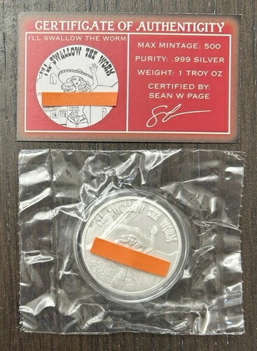 STL ミント スパイシー 1オンス .999 シルバー アートラウンド I'll Swallow The Worm W COA 500分以上