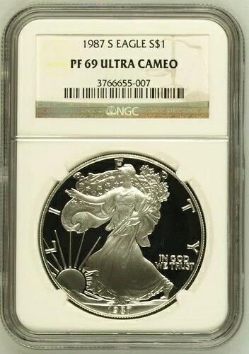 1987年 Sプルーフ シルバーイーグル NGC PF69 ウルトラカメオ（ブラウンラベル）