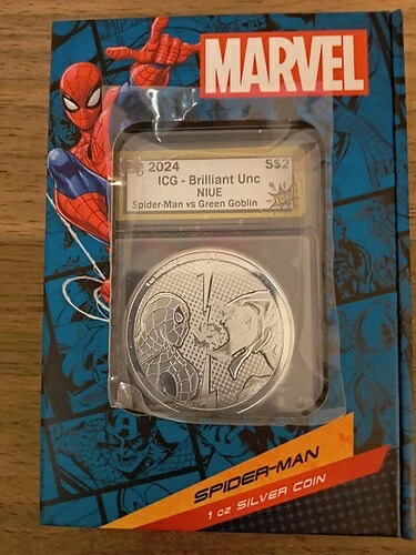2024年ニウエ マーベル スパイダーマン vs. グリーンゴブリン 1オンス プルーフ シルバー 2023年発行