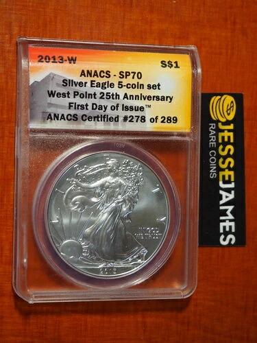 2013 W バーニッシュド シルバー イーグル ANACS SP70 発行初日 FDI ラベル 42,185円