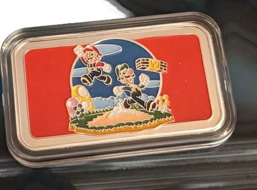 マリオ・ルイージ 1up コインアート 1オンス .999 シルバー エナメルバー