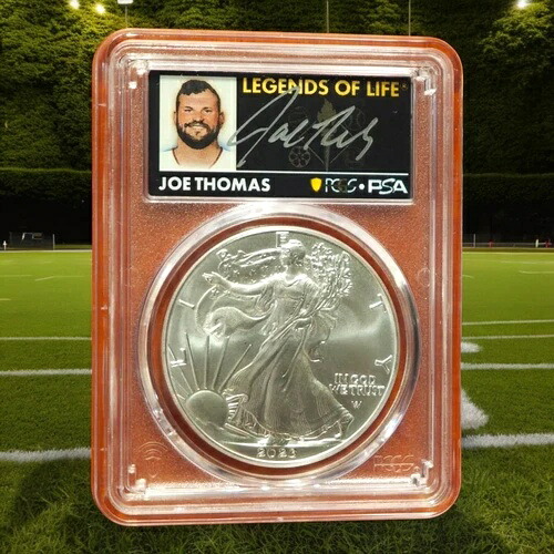 2023年 アメリカンシルバーイーグル PCGS MS70 ファーストストライク NFLスター ジョー・トーマス 直筆サイン入り PSA｜WORLD RESOURCE【QUEEN店】 42,185円