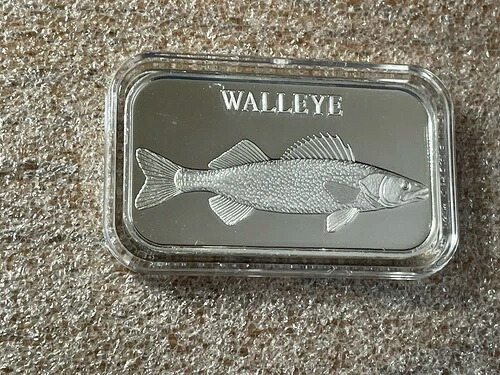 希少!! ウォールアイ - 魚 - 1トロイオンス .999 純銀バー（カプセル入り） - シルバータウン