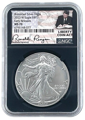 2023 W バーニッシュド シルバー イーグル NGC MS70 - ER - ブラックコア リバティコイン法ラベル｜WORLD RESOURCE【QUEEN店】