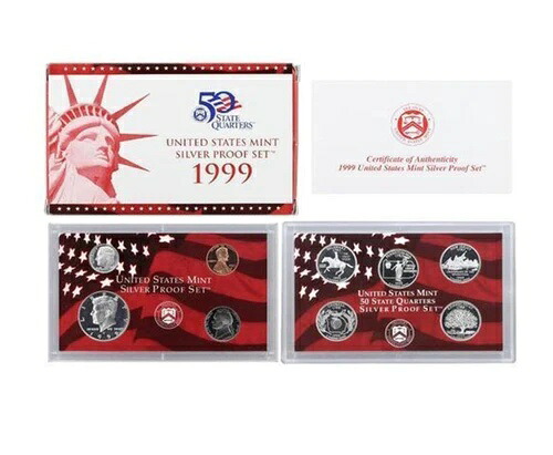 1999-S 米国製 シルバー 90% ミント プルーフセット - COA - 地金オリジナルボックス 42,185円