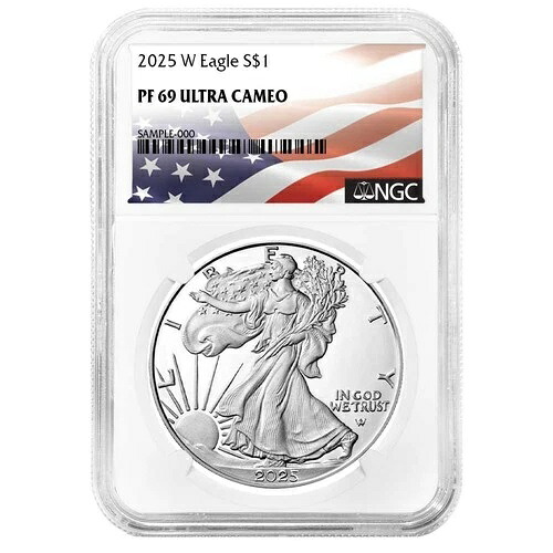2025-W $1 1オンス プルーフ アメリカン シルバー イーグル NGC PF69UC フラッグラベル 42,185円