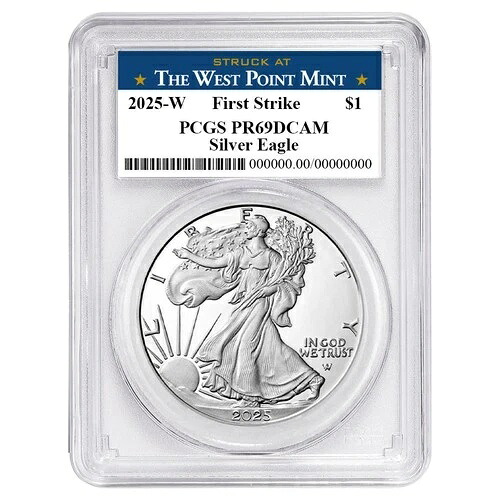 2025-W $1 1オンス プルーフ アメリカンシルバーイーグル PCGS PR69DCAM FS ウェストポイントラベル