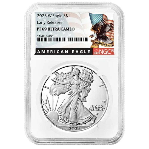 2025-W $1 1オンス プルーフ アメリカン シルバー イーグル NGC PF69UC ER ブラックラベル
