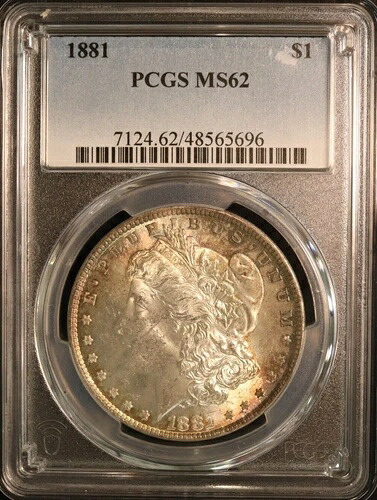 1881年 P モルガン銀貨 PCGS MS 62 - UNC 魅力的な色調