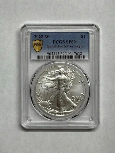 2022-W バーニッシュ仕上げ 1ドル アメリカン シルバー イーグル PCGS SP69 ゴールド シールド