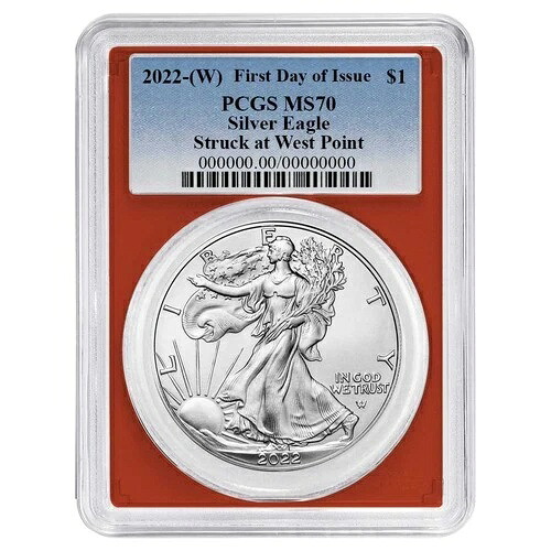 2022年 (W) 1ドル 1オンス アメリカン シルバー イーグル PCGS MS70 FDOI ブルーラベル レッドフレーム