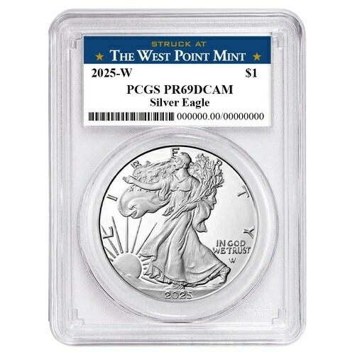 2025-W $1 1オンス プルーフ アメリカンシルバーイーグル PCGS PR69DCAM ウェストポイントラベル