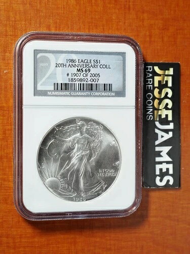 1986年 1ドル アメリカン シルバー イーグル NGC MS69 「20周年記念コレクション」 ブラックラベル