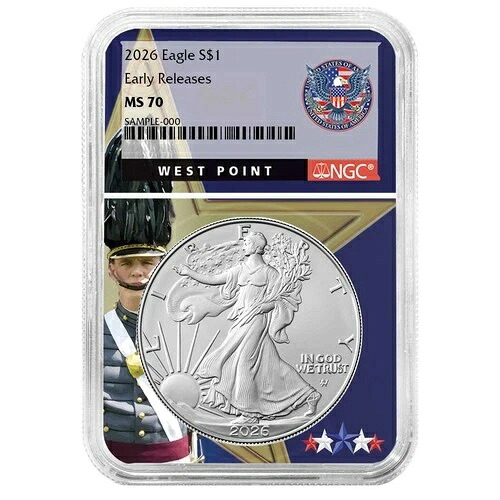 プレセール - 2026年 $1 アメリカン シルバー イーグル NGC MS70 ER ウェストポイント コア 42,900円