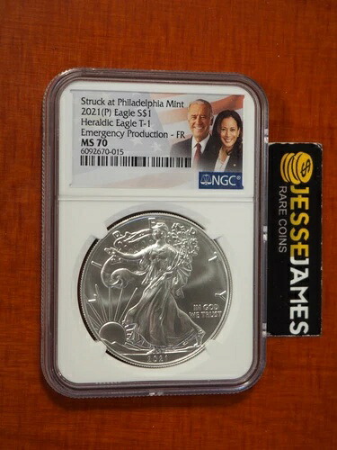 2021年 (P) シルバーイーグル NGC MS70 FR ジョー・バイデン＆ハリス フィラデルフィア造幣局発行