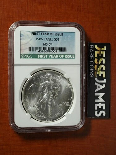 1986年 1ドル アメリカン シルバー イーグル NGC MS69 発行初年度 グリーンラベル