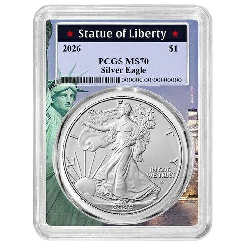 プレセール - 2026年 1ドル 1オンス アメリカンシルバーイーグル PCGS MS70 自由の女神像フレーム
