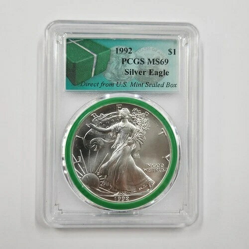 1992年 PCGS アメリカンシルバーイーグル MS69 グリーン 米国造幣局未開封ボックス
