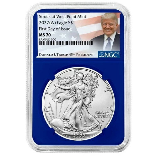 2022年 (W) 1ドル 1オンス アメリカンシルバーイーグル NGC MS70 FDI トランプラベル ブルーコア