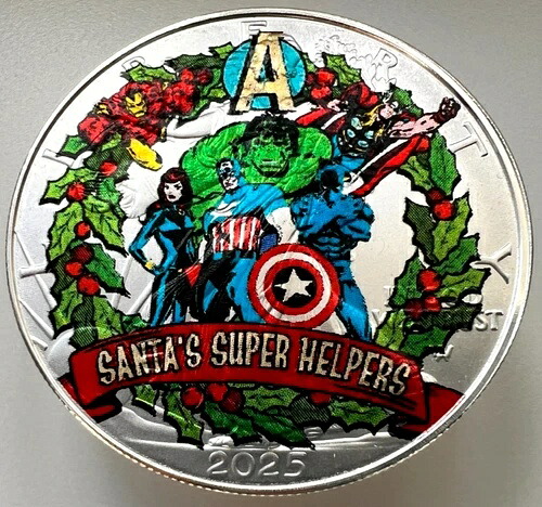 サンタのスーパーヘルパーズ アベンジャーズ アメリカンシルバーイーグル 1オンス .999 クリスマスコイン