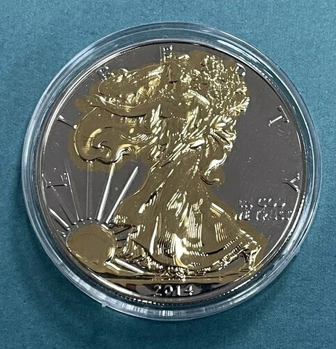 2014 24k ゴールド ギルデッド アメリカン シルバー イーグル .999 純銀: